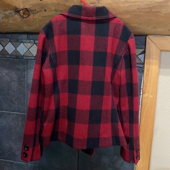 XS GAP black and red plaid, pea coat - Picture 2 of 7